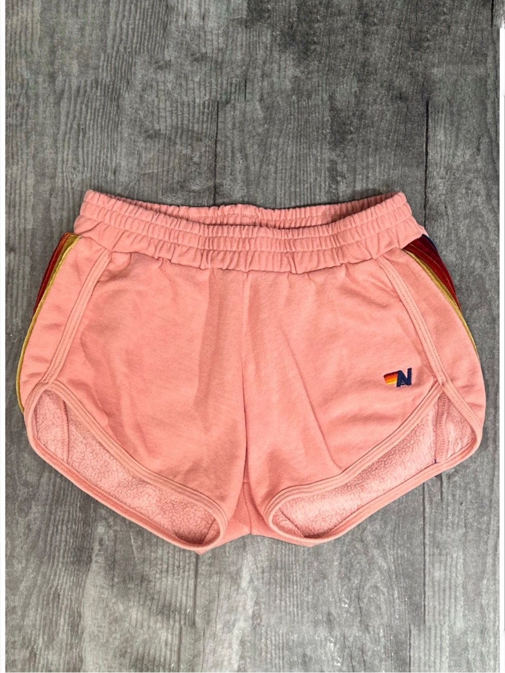 Aviator Nation Pink 5 Stripe Sweat Shorts Velour Rainbow ~ Size S ~ Item #M1
